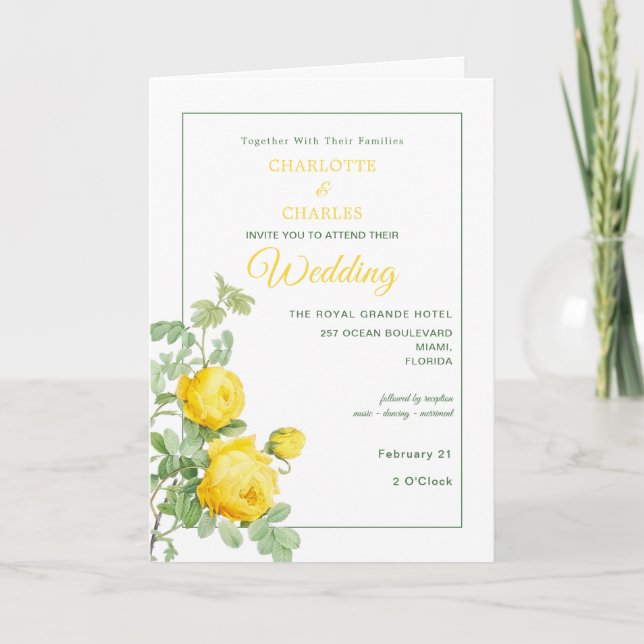 Elegante invitación a la boda de rosas amarillas d (Anverso)