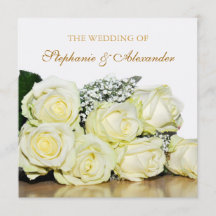 Elegante invitación a la boda de rosas blancas