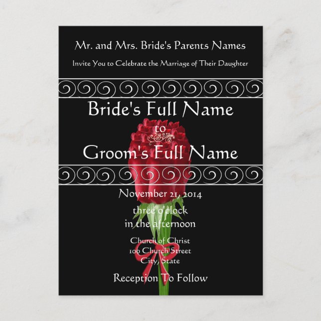 Elegante invitación a la boda de rosas rojas (Anverso)
