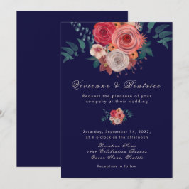 Elegante invitación a la boda de rosas rojas azule