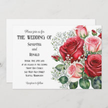 Elegante invitación a la boda de rosas rojas y ros