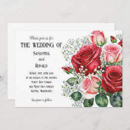 Elegante invitación a la boda de rosas rojas y ros