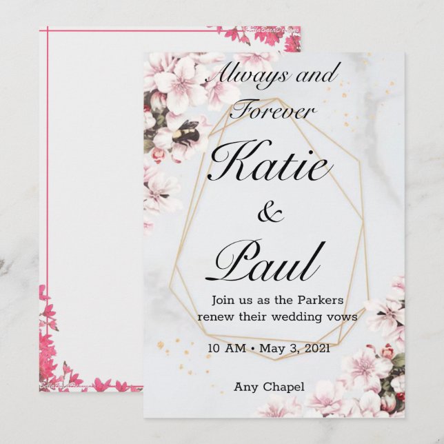 Elegante invitación a la boda de rosas rosadas (Anverso / Reverso)