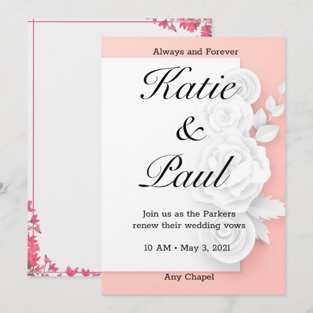 Elegante invitación a la boda de rosas rosadas (Anverso / Reverso)