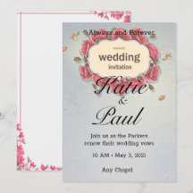 Elegante invitación a la boda de rosas rosadas