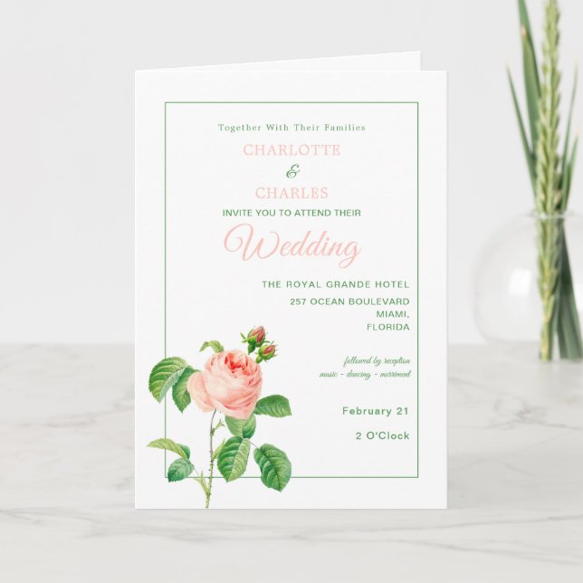 Elegante invitación a la boda de rosas rosadas de  (Anverso)