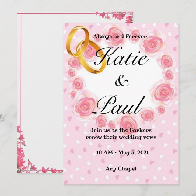 Elegante invitación a la boda de rosas rosas rosas (Anverso / Reverso)