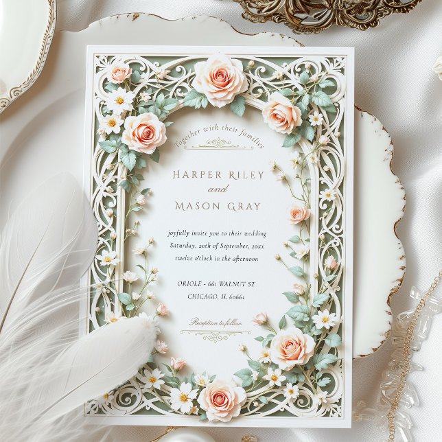 Elegante Invitación a la boda de Rosas Sage Green  (Subido por el creador)