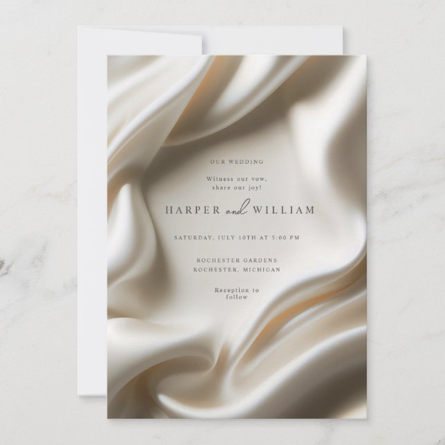 Elegante invitación a la boda de satén de marfil (Anverso)