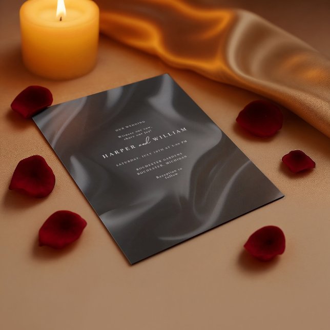 Elegante invitación a la boda de satén negro (Black draped satin wedding invitation)