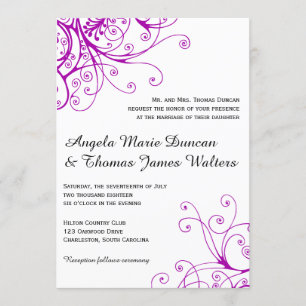 Elegante Invitación a la boda de Swirls Púrpura