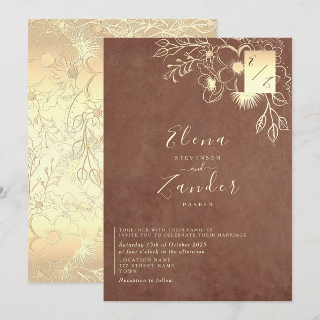 Elegante invitación a la boda de Terracota (Anverso / Reverso)