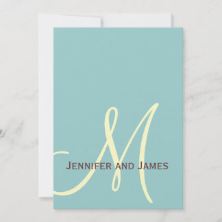 Elegante invitación a la boda de un monograma azul