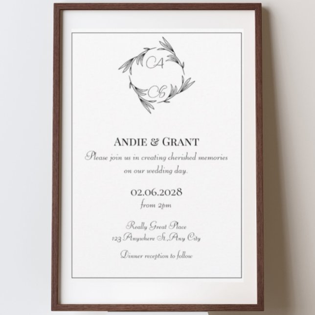 Elegante invitación a la boda de un monograma negr (Subido por el creador)