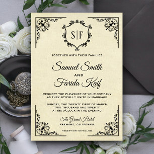 Elegante Invitación a la boda de un monograma vint