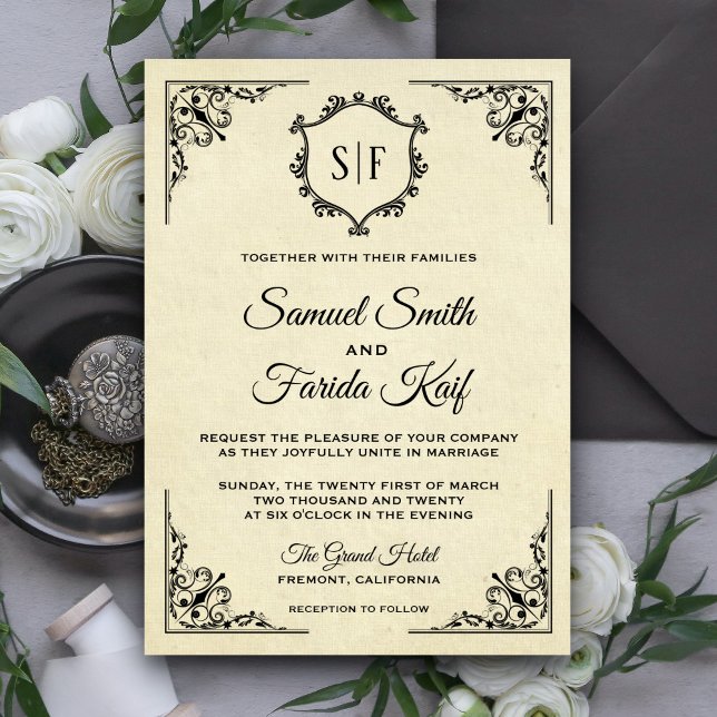 Elegante Invitación a la boda de un monograma vint (Subido por el creador)