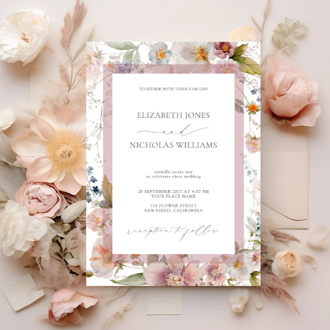 Elegante Invitación a la boda de una foto con flor (Subido por el creador)