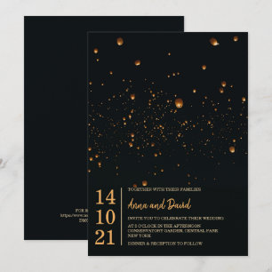 Elegante invitación a la boda de una linterna en e