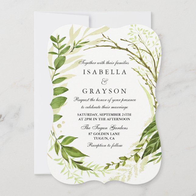 Elegante Invitación a la Boda de Vegetación Forest (Anverso)