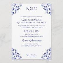 Elegante invitación a la boda de Vintage | Azul re