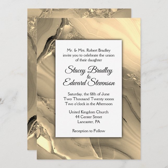 Elegante invitación a la boda del ágata de mármol  (Anverso / Reverso)