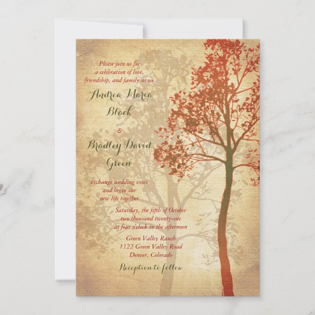 Elegante Invitación a la boda del árbol de otoño (Anverso)