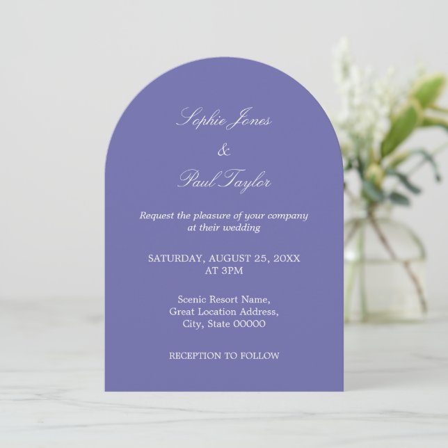 Elegante Invitación a la Boda del Arco de Lavanda (Anverso de pie)