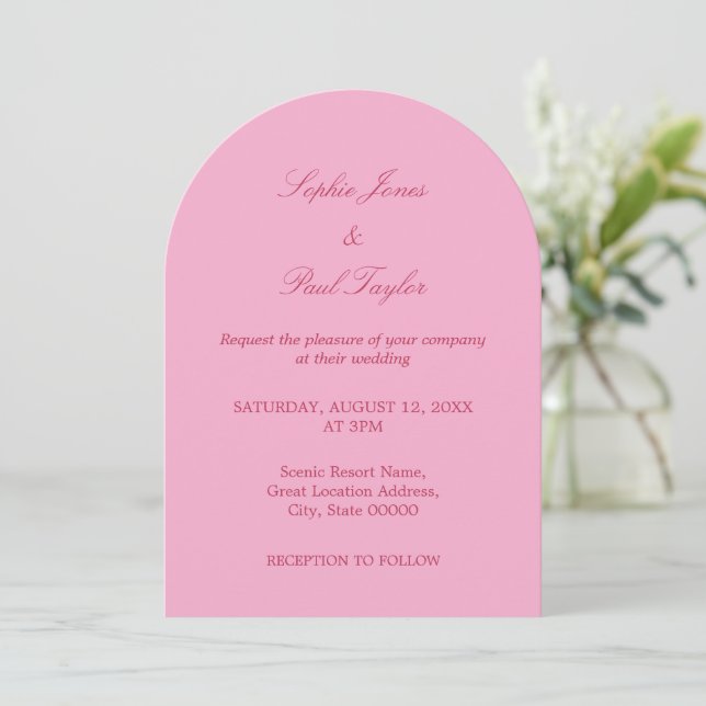 Elegante invitación a la boda del Arco Magenta Ros (Anverso de pie)
