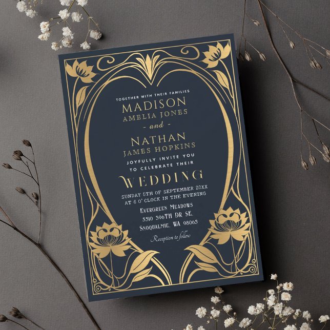 Elegante invitación a la boda del Art Nouveau del  (Subido por el creador)