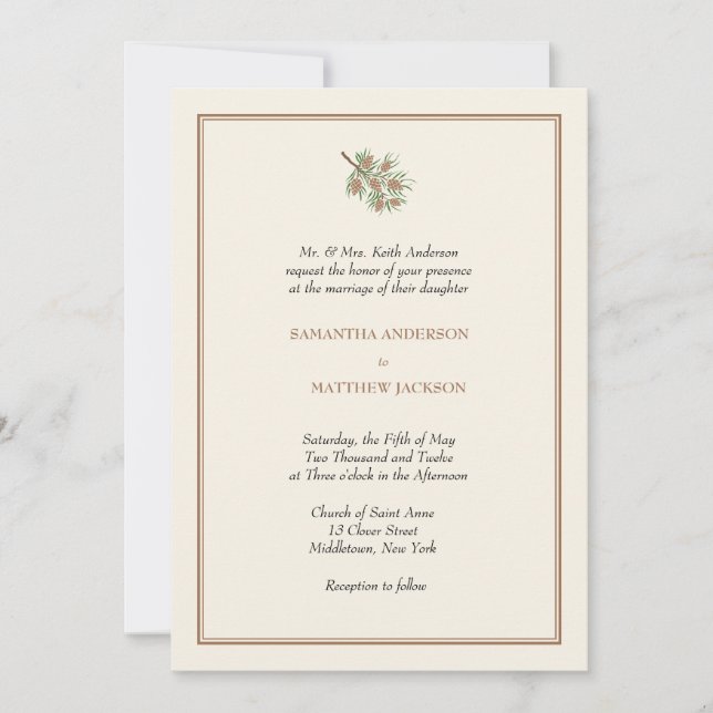 Elegante invitación a la boda del cono de la pina (Anverso)