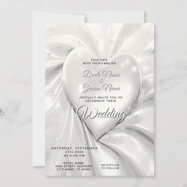 Elegante invitación a la boda del corazón de la cr (Anverso)
