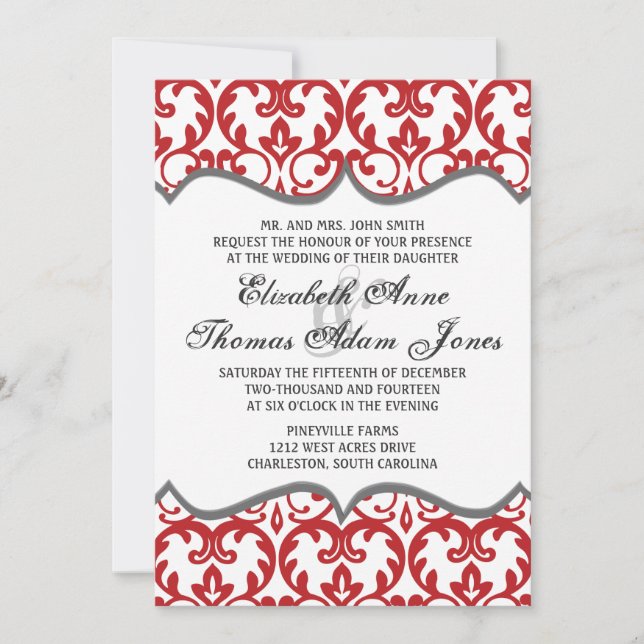 Elegante invitación a la boda del corazón del Dama (Anverso)