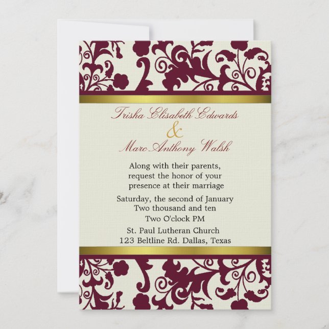 Elegante invitación a la boda del Damasco (Anverso)