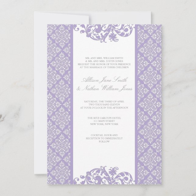 Elegante Invitación a la boda del Damasco de Lavan (Anverso)
