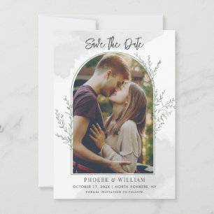Elegante invitación a la boda del guión del arco f