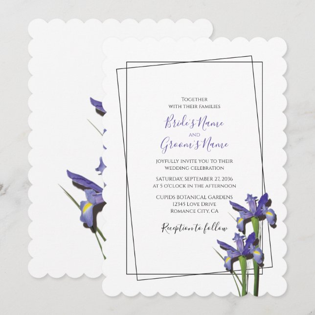 Elegante invitación a la boda del iris púrpura (Anverso / Reverso)