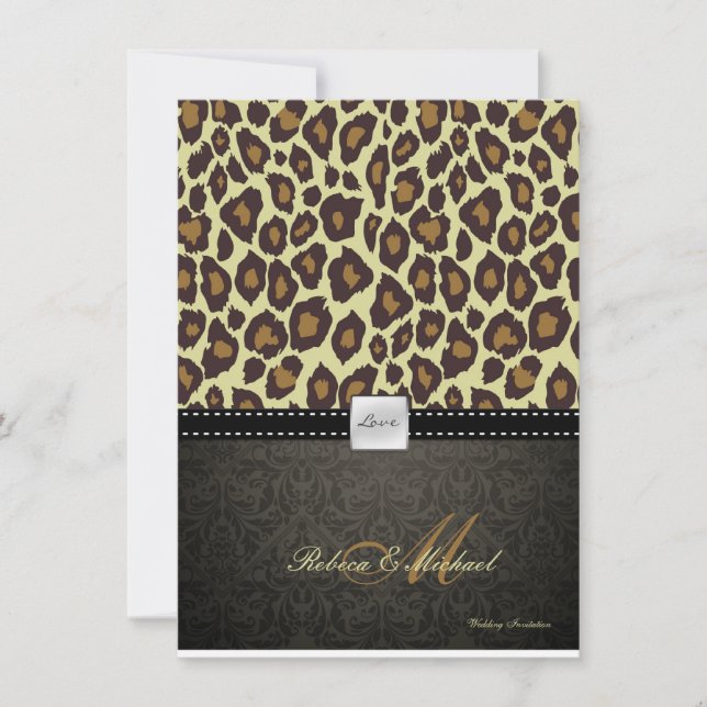 Elegante invitación a la boda del leopardo Damasco (Anverso)