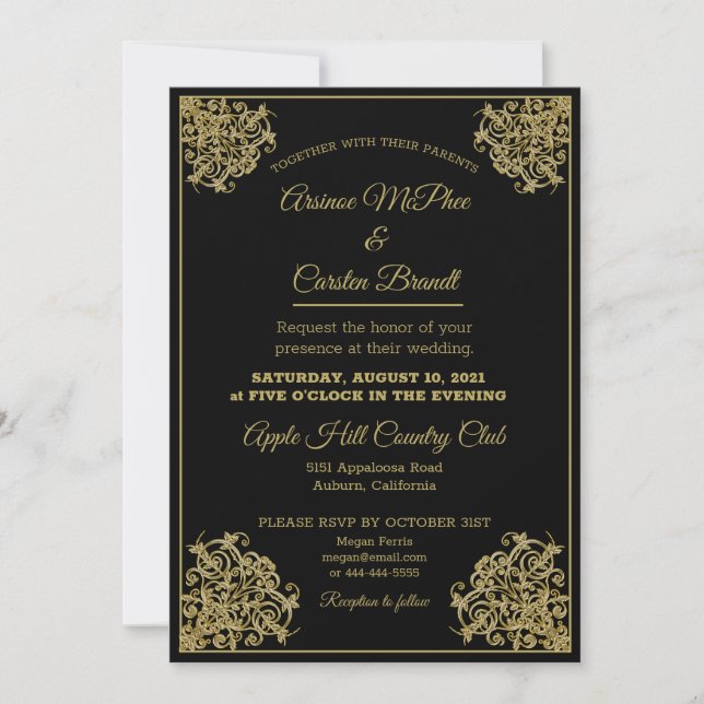 Elegante invitación a la boda dorada (Anverso)