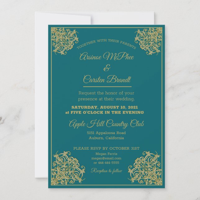 Elegante invitación a la boda dorada (Anverso)