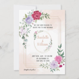 Elegante invitación a la Boda Dorada con Flores Ro