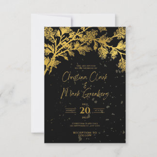 Elegante invitación a la Boda Dorada negra moderna