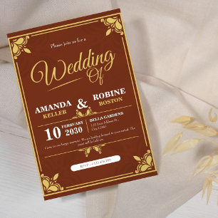 Elegante invitación a la boda dorada y marrón