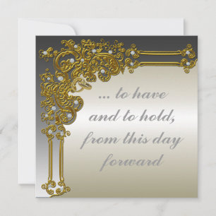 Elegante invitación a la boda dorada y plateada