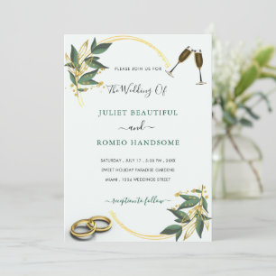 Elegante Invitación a la boda El oro deja la tosta