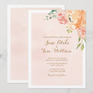 Elegante invitación a la boda en acuarela con flor