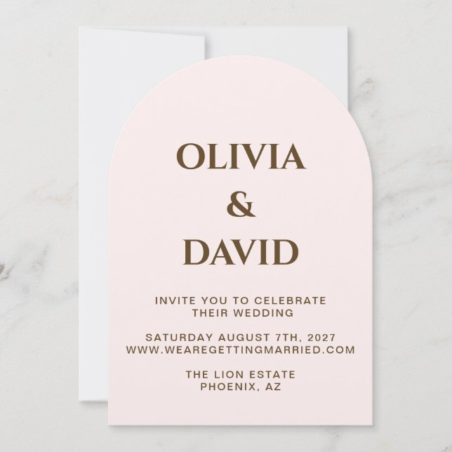 Elegante invitación a la boda en el arco de Rubor  (Anverso)