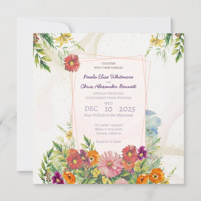 Elegante Invitación a la Boda en el Jardín de Flor (Anverso)