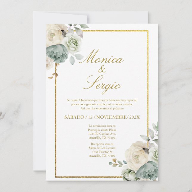 Elegante invitación a la boda en español (Anverso)