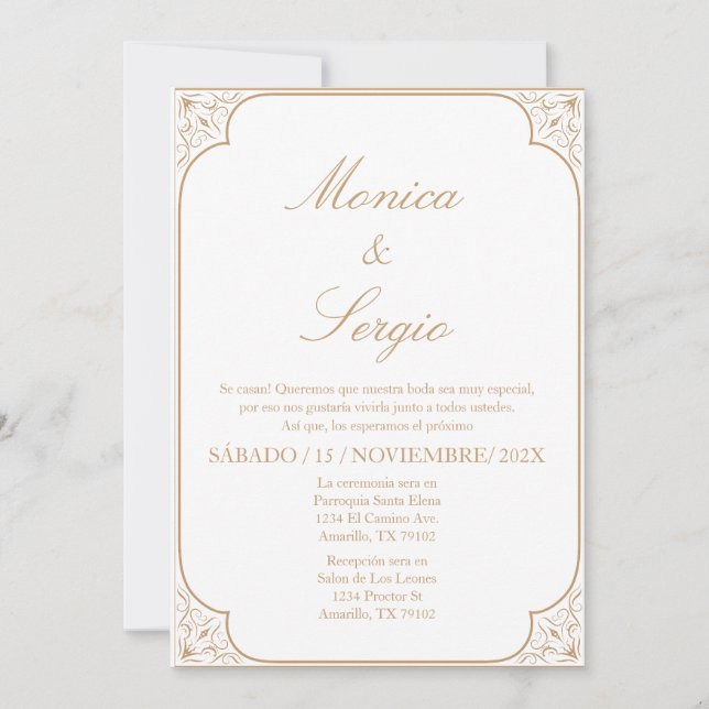 Elegante invitación a la boda en español (Anverso)