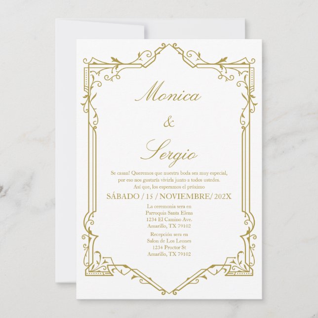 Elegante invitación a la boda en español (Anverso)